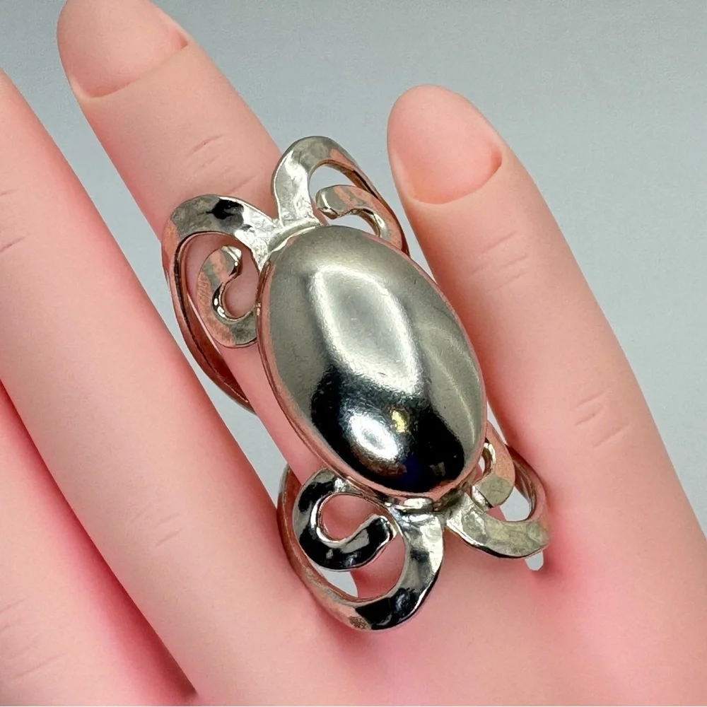 Vintage Mexico Silver Overlay Statement Bold Chunky Boho Ring Size 6.75